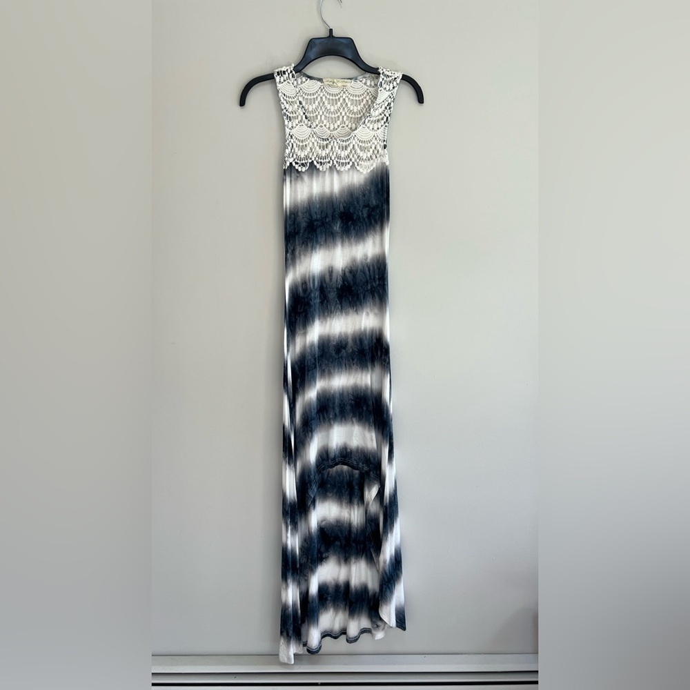 Staring at Stars by Anthropologie TieDye Hi-Lo Maxi Dress Crocheted Neck, S
